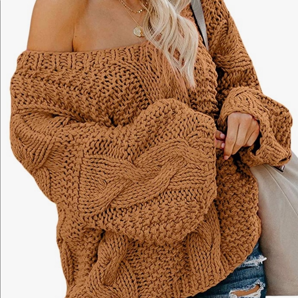 Off the shoulder v-neck sweater